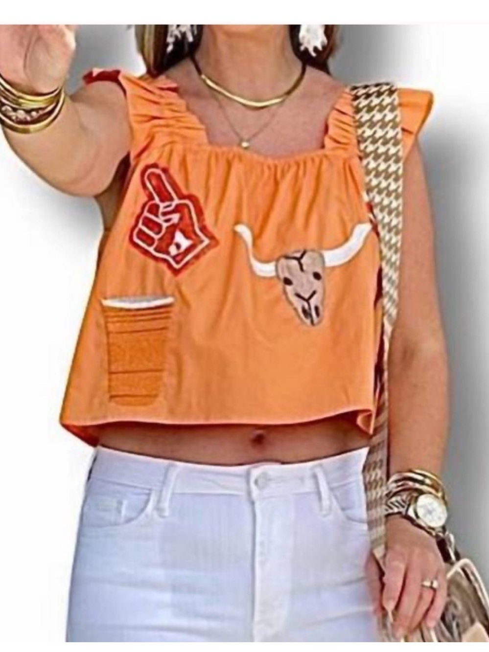 Queen of Sparkles UT longhorn tailgate icon top in orange size medium M